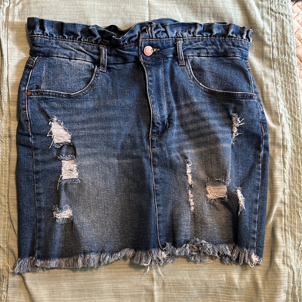 Workin’ It Distressed Denim Skirt - Dark Wash